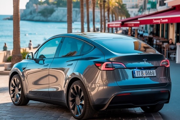 tesla car on french riviera